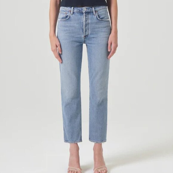 AGOLDE Riley Crop jeans denim button fly distressing light wash high rise 26 - Picture 1 of 8